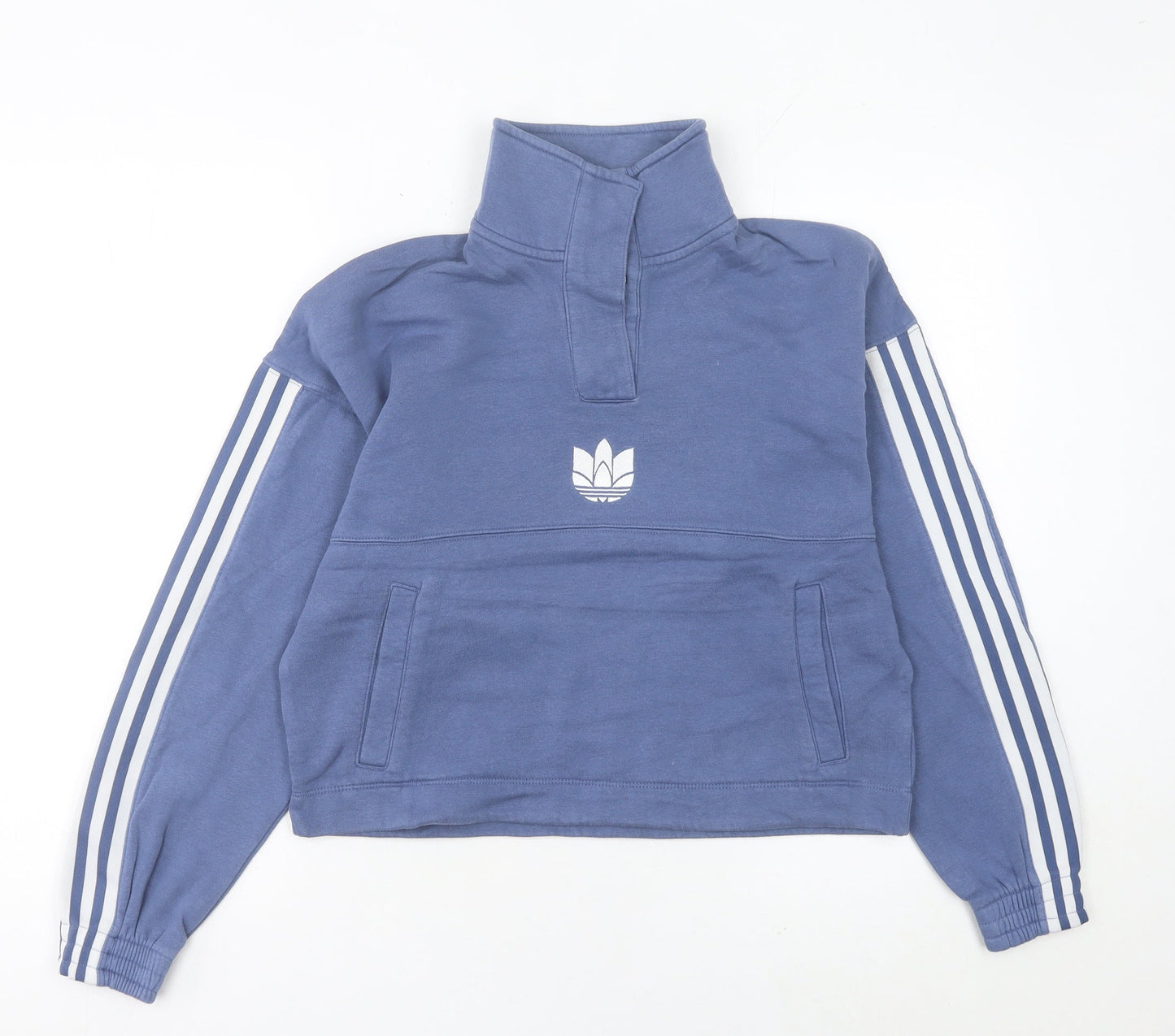 Adidas Womens Blue Size 6 1/4 Zip Sweatshirt Pullover Cotton Blend
