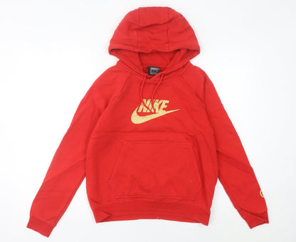 Nike Women's Red Hoodie Size 6 Cotton Blend Pullover Sweatshirt