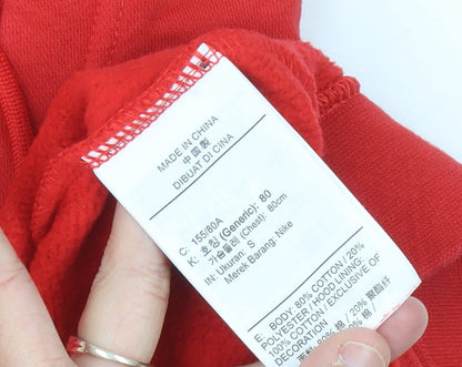 Nike Women's Red Hoodie Size 6 Cotton Blend Pullover Sweatshirt