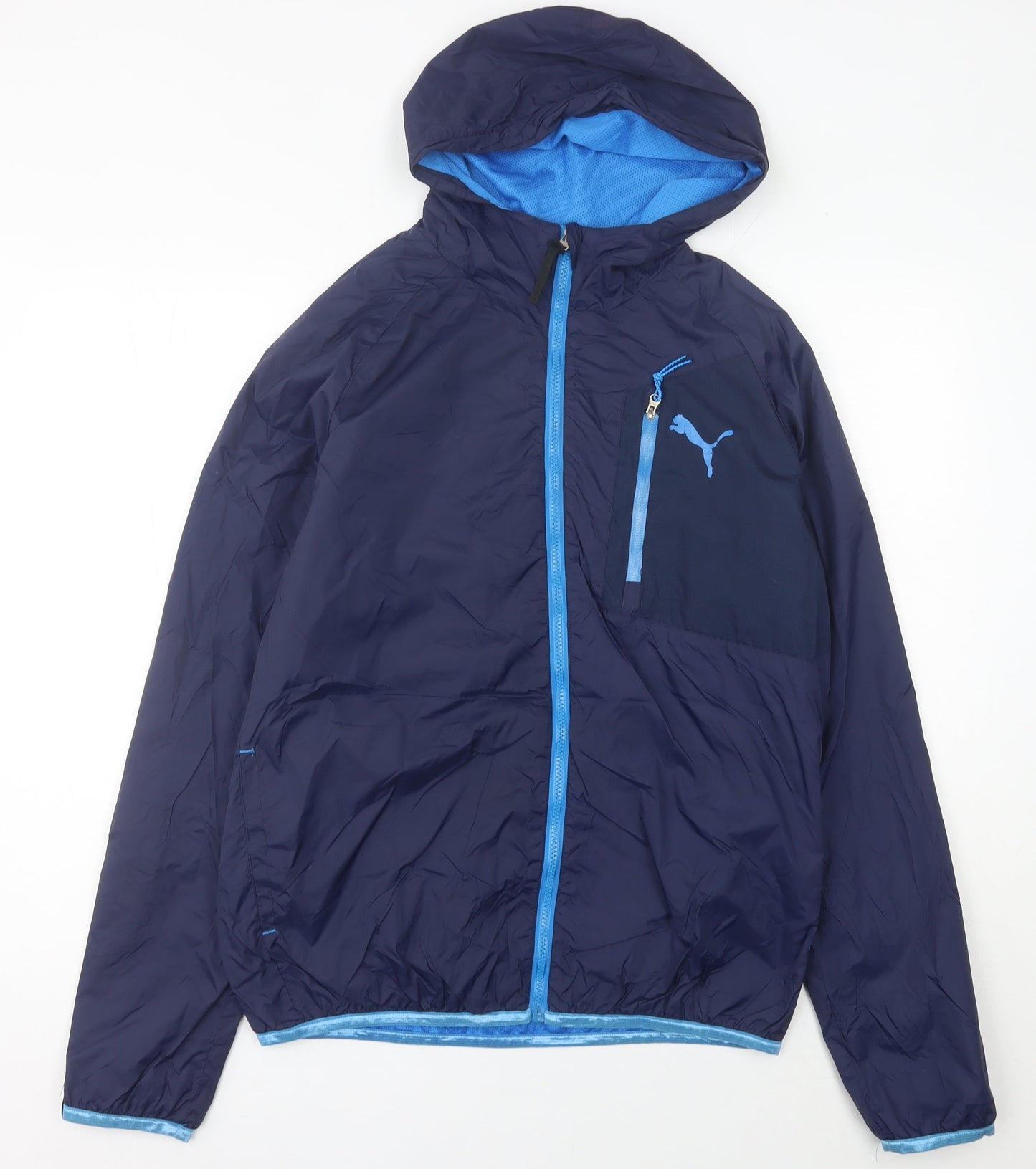 Puma Men’s Blue L Windbreaker Jacket Hooded Lightweight