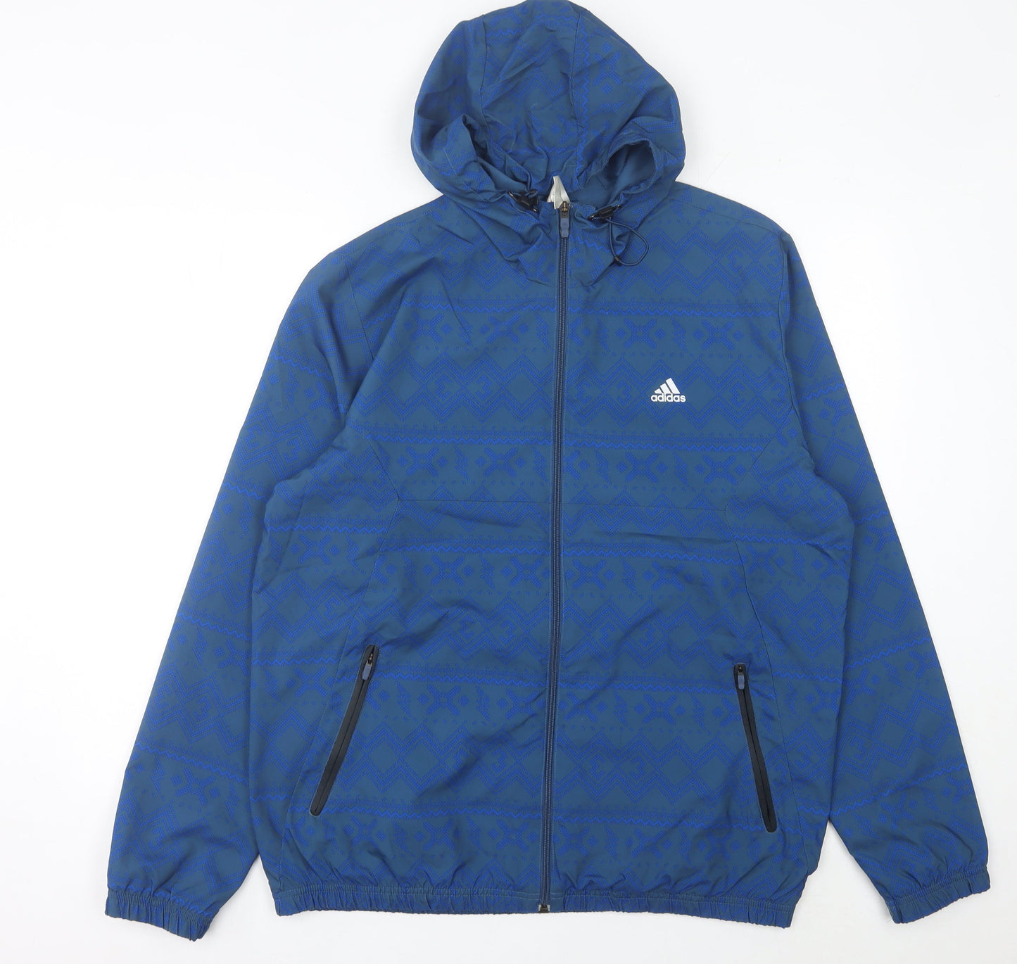 Adidas Men’s Blue L Windbreaker Jacket Hooded Full Zip Lightweight