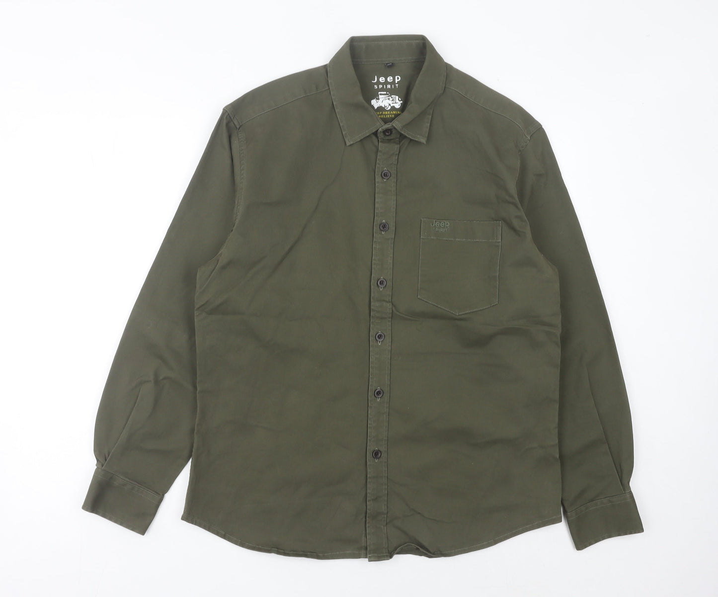 Jeep Spirit Men Green M Regular Fit Long Sleeve Cotton Shirt