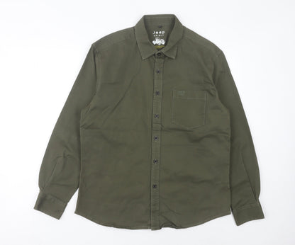 Jeep Spirit Men Green M Regular Fit Long Sleeve Cotton Shirt