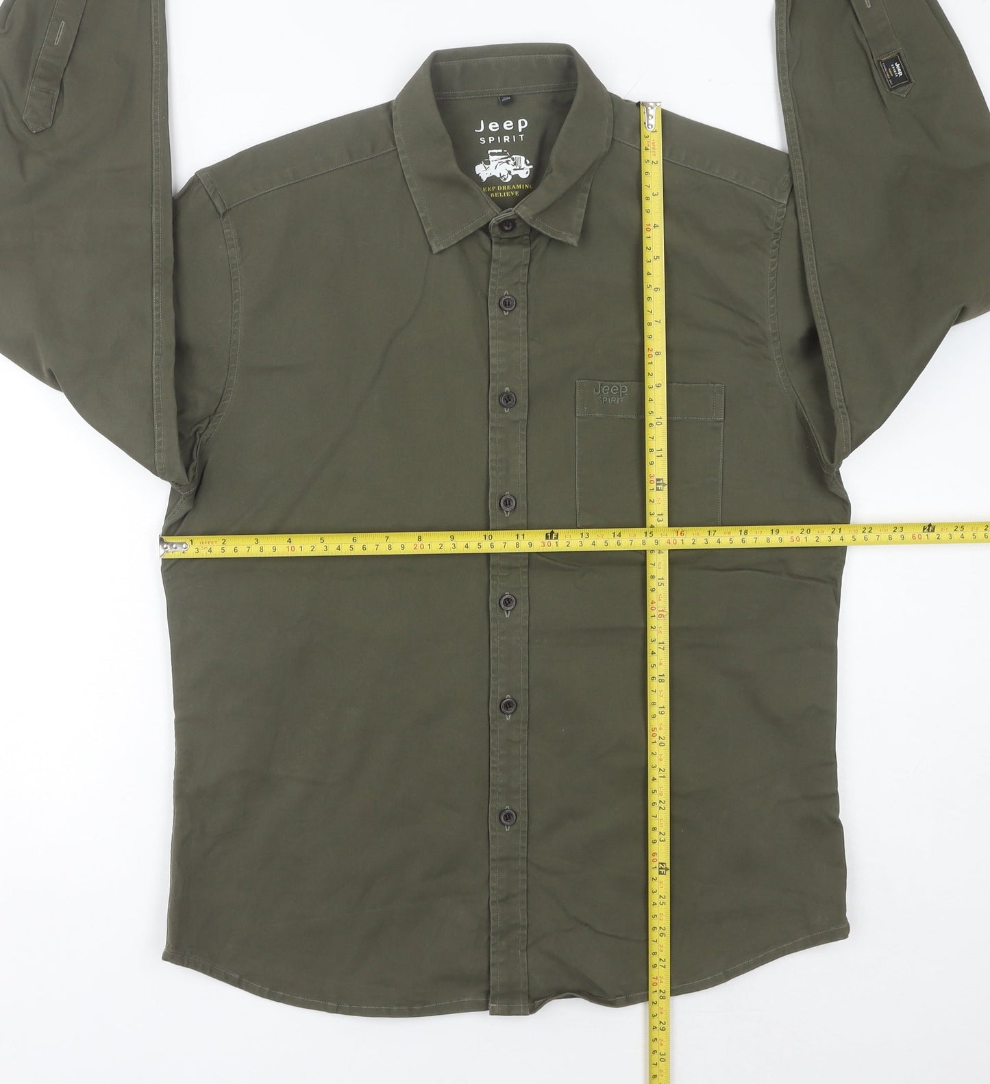 Jeep Spirit Men Green M Regular Fit Long Sleeve Cotton Shirt