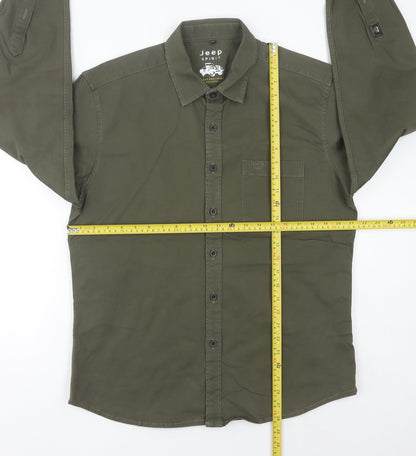 Jeep Spirit Men Green M Regular Fit Long Sleeve Cotton Shirt