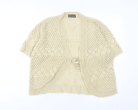 Gazelle Womens Beige Open Knit Cardigan M Short Sleeve V Neck