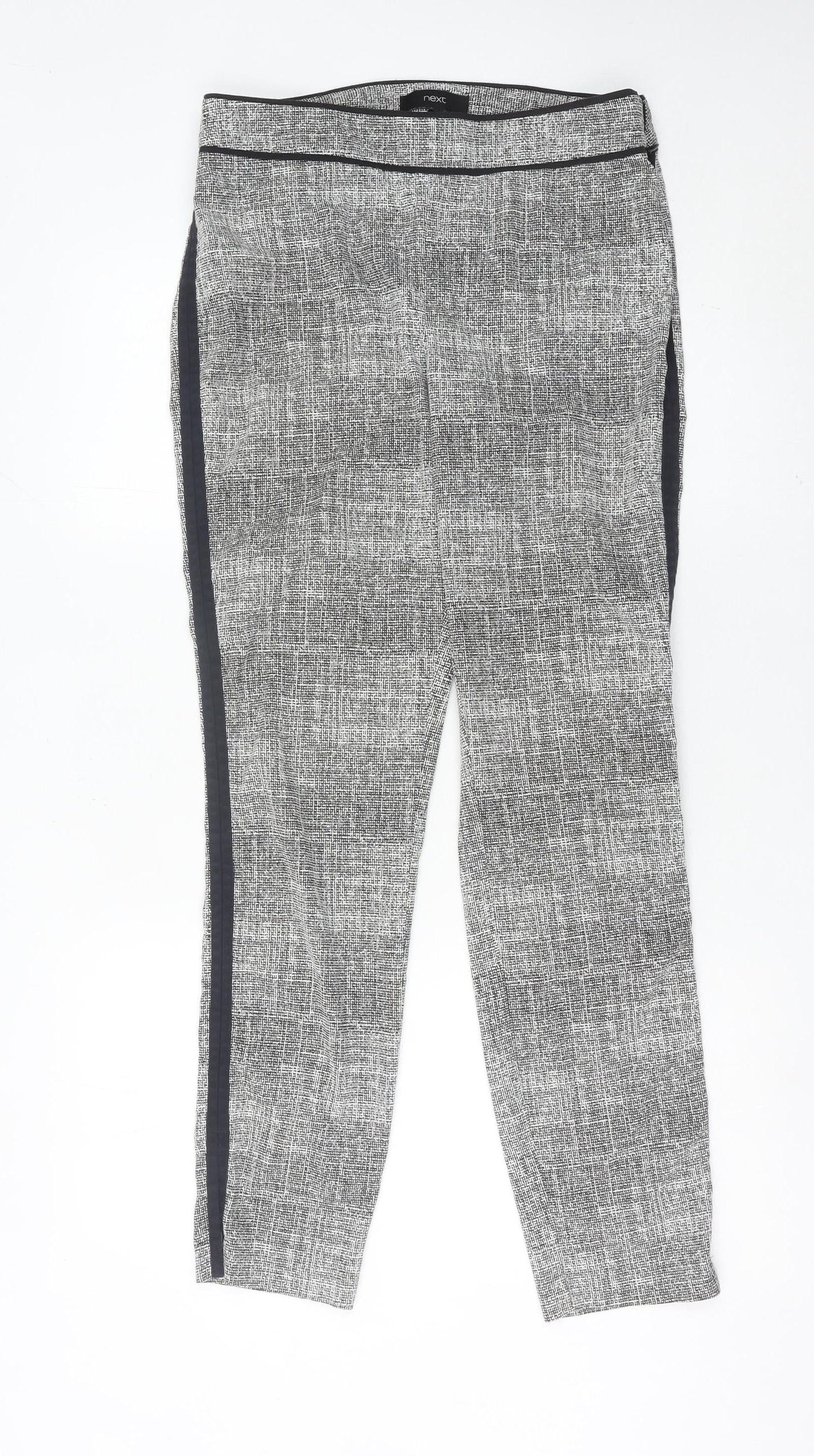 Next Womens Grey Geometric Slim Trousers Size 10 Long Workwear