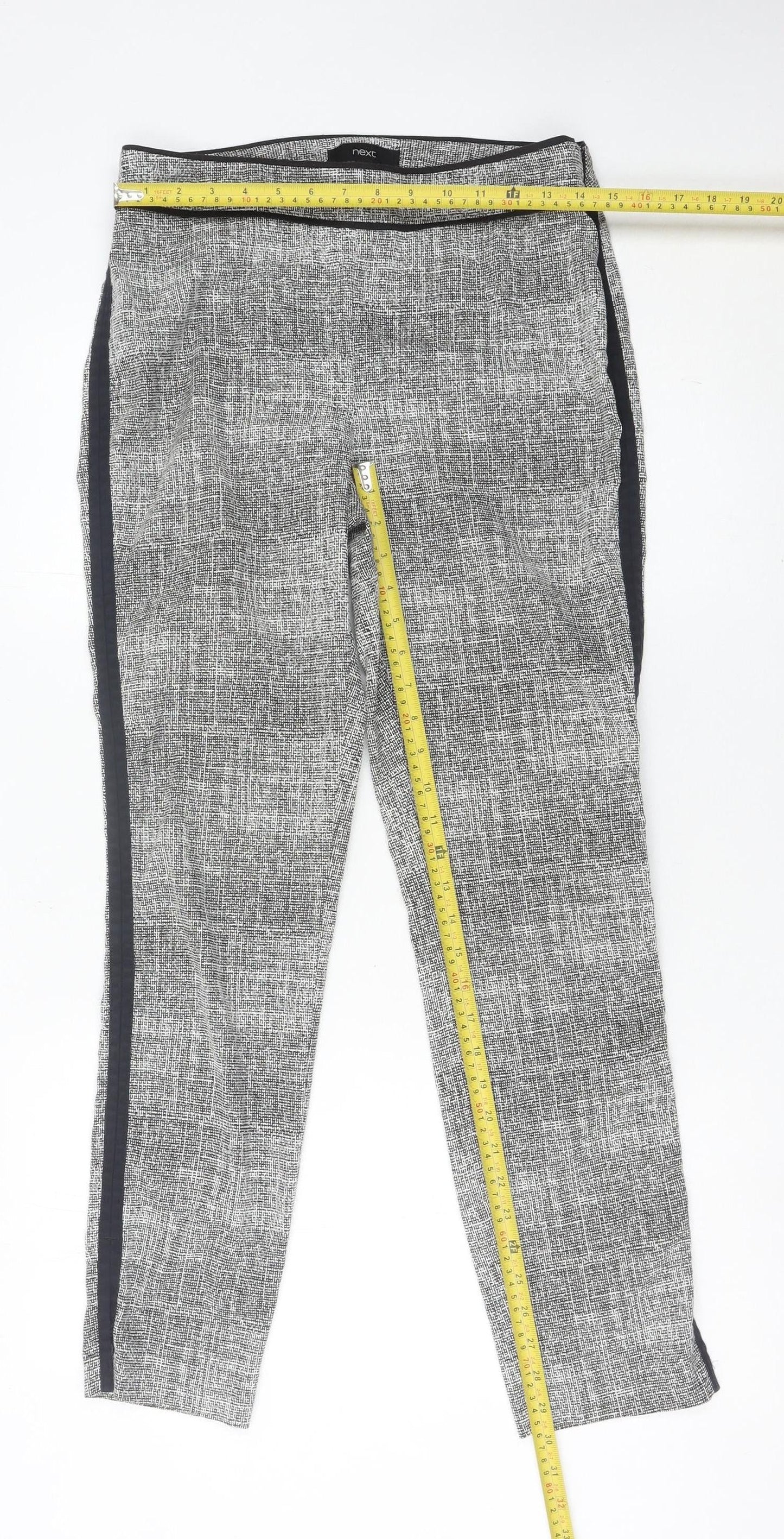 Next Womens Grey Geometric Slim Trousers Size 10 Long Workwear