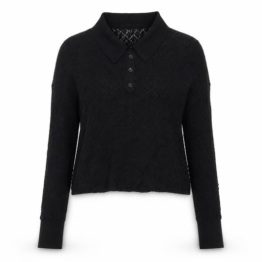 Zara Womens Black Collared Knit Button-Up Cropped Top Size 12