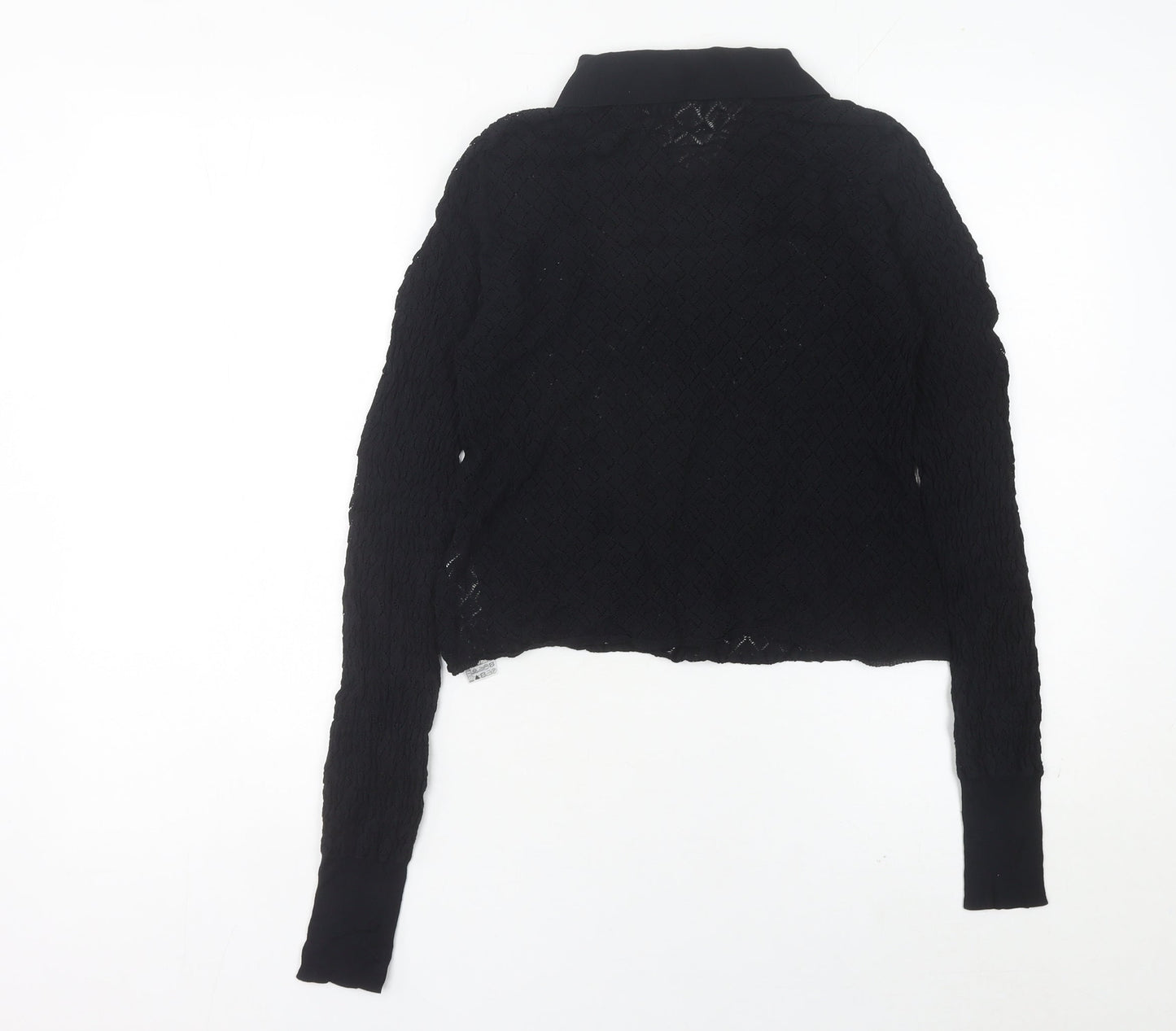 Zara Womens Black Collared Knit Button-Up Cropped Top Size 12
