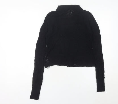 Zara Womens Black Collared Knit Button-Up Cropped Top Size 12