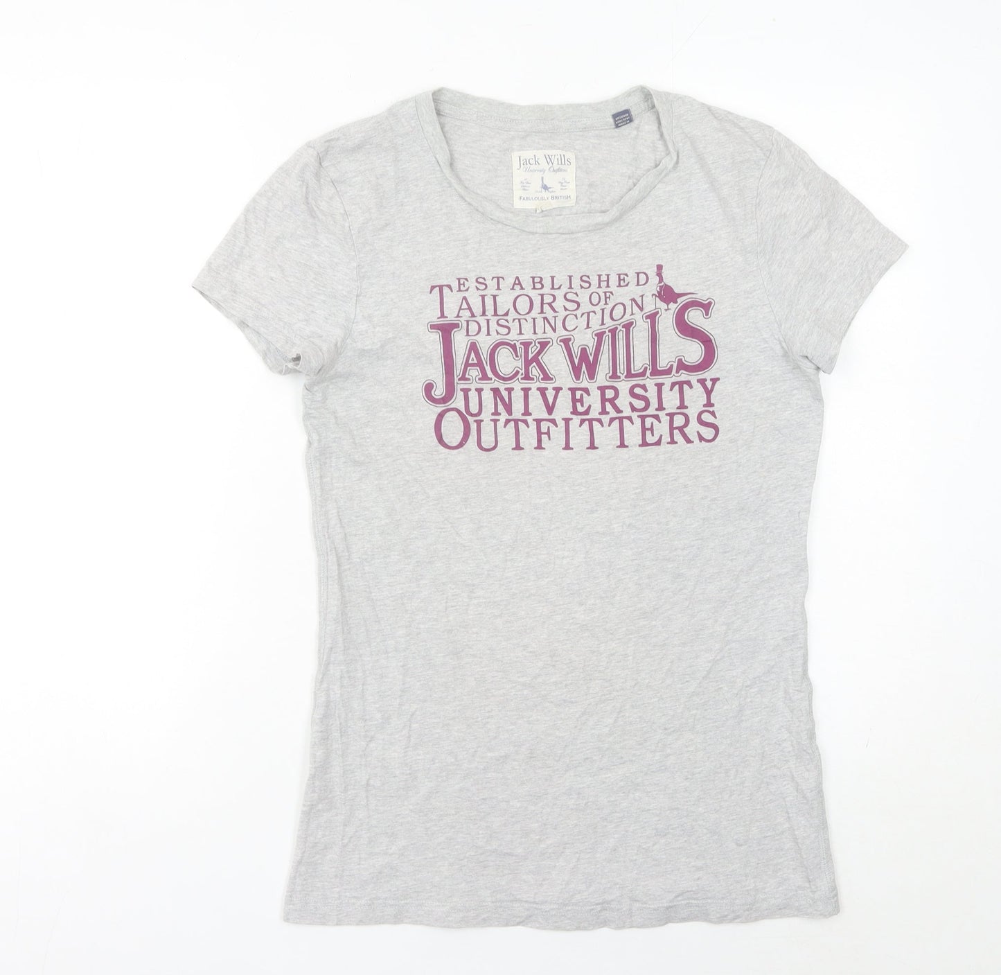 Jack Wills Womens Grey Cotton T-Shirt Size 12 Casual Slim Fit
