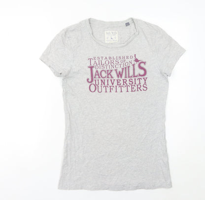 Jack Wills Womens Grey Cotton T-Shirt Size 12 Casual Slim Fit