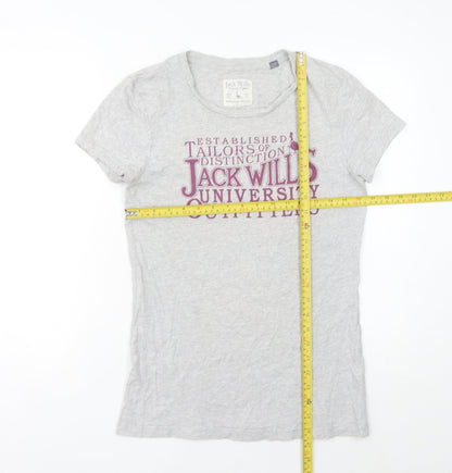 Jack Wills Womens Grey Cotton T-Shirt Size 12 Casual Slim Fit
