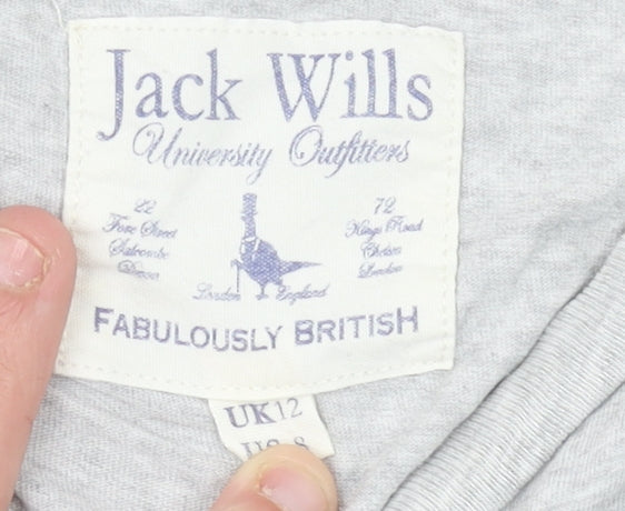 Jack Wills Womens Grey Cotton T-Shirt Size 12 Casual Slim Fit