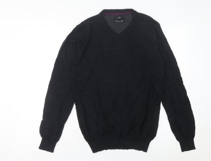Jeff Banks Men’s Black Cotton Cashmere V-Neck Jumper Size S