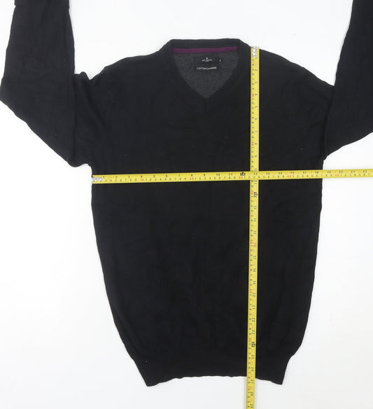 Jeff Banks Men’s Black Cotton Cashmere V-Neck Jumper Size S