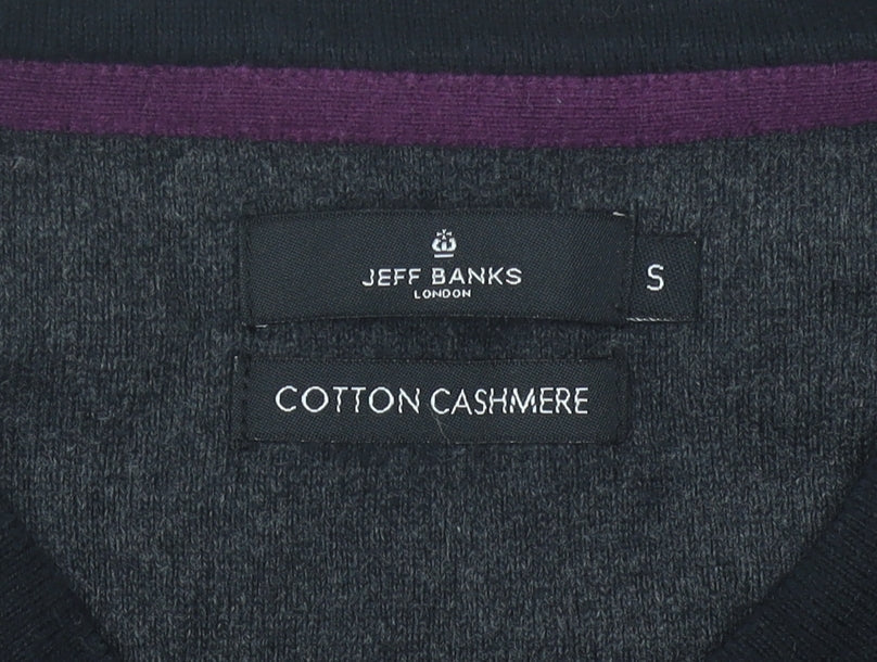 Jeff Banks Men’s Black Cotton Cashmere V-Neck Jumper Size S