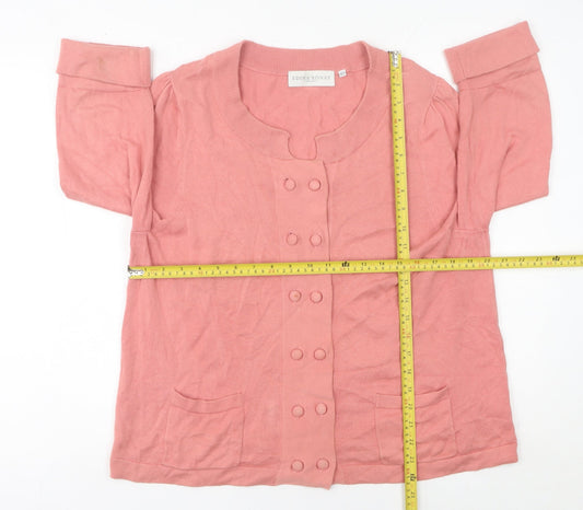 Edina Ronay Women’s Pink Cotton Cardigan UK 18 Round Neck 3/4 Sleeve