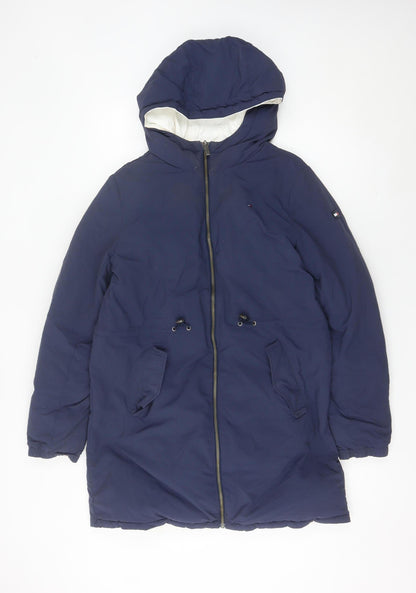Tommy Hilfiger Unisex Kids Blue Hooded Parka Coat Size 16 Years