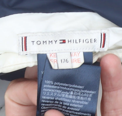Tommy Hilfiger Unisex Kids Blue Hooded Parka Coat Size 16 Years