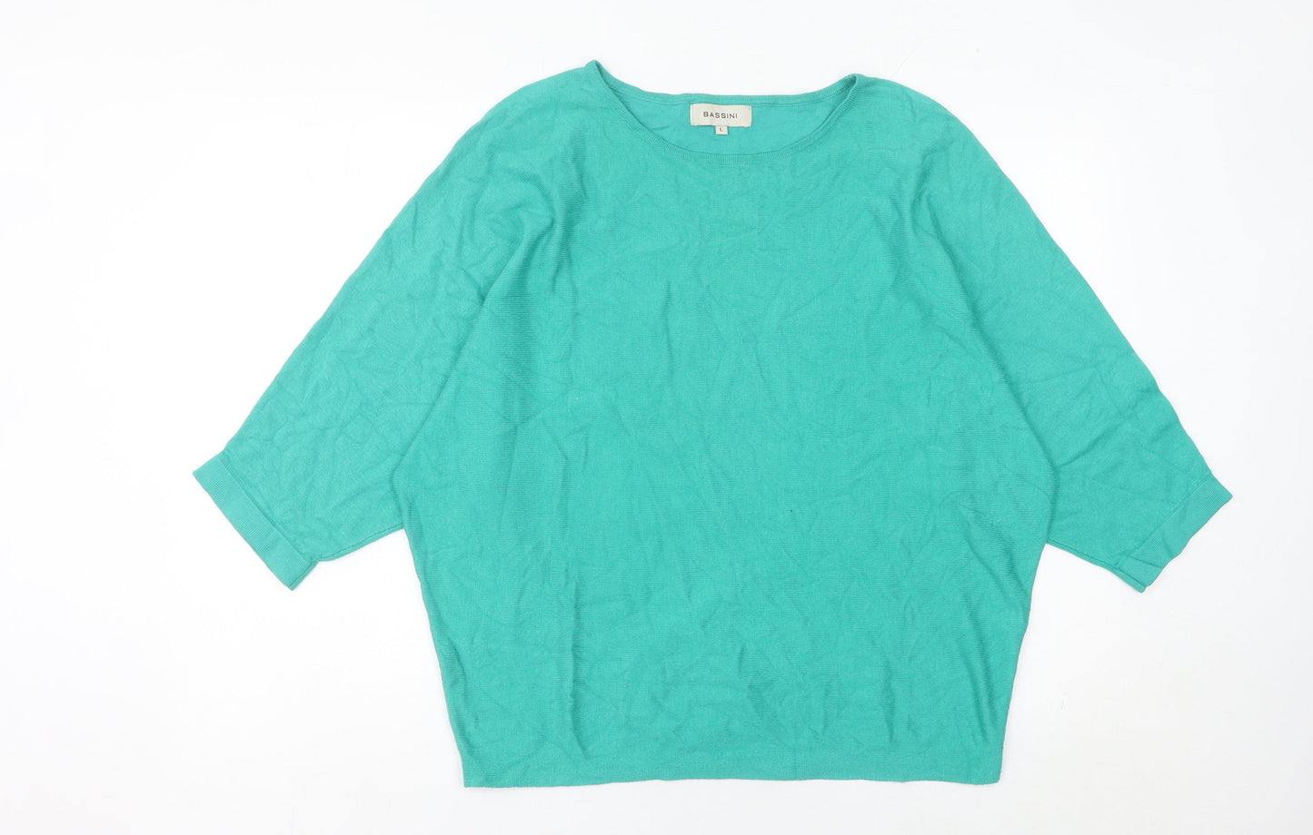 Bassini Women Green Pullover Jumper Size L 3/4 Sleeve Boat Neck