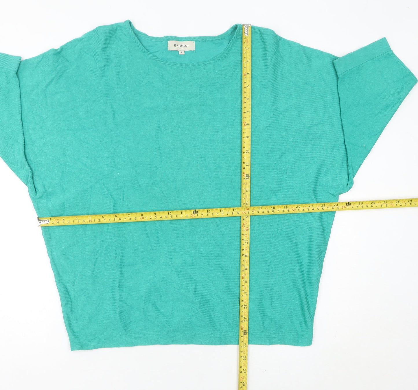 Bassini Women Green Pullover Jumper Size L 3/4 Sleeve Boat Neck