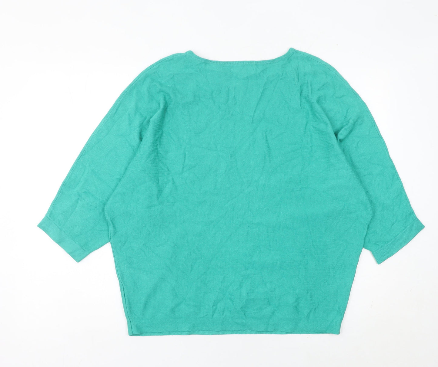 Bassini Women Green Pullover Jumper Size L 3/4 Sleeve Boat Neck