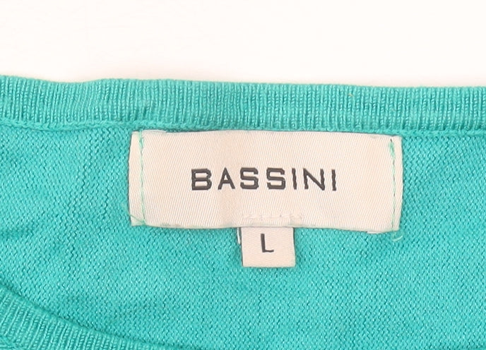 Bassini Women Green Pullover Jumper Size L 3/4 Sleeve Boat Neck