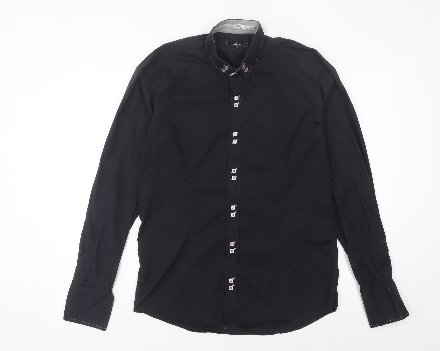 Swade Platinum Men's Black XL Slim Fit Long Sleeve Cotton Shirt