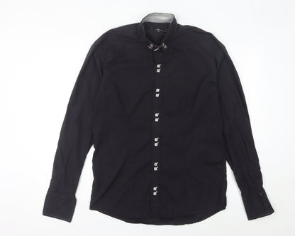 Swade Platinum Men's Black XL Slim Fit Long Sleeve Cotton Shirt