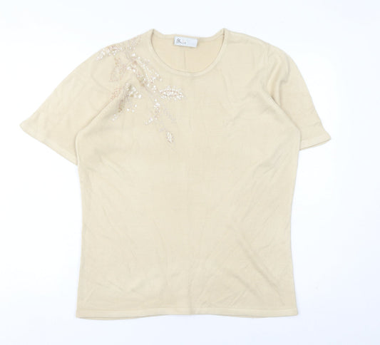 BHS Womens Beige Beaded Sequin Pullover Jumper Size 14