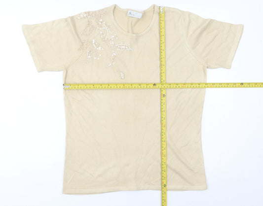 BHS Womens Beige Beaded Sequin Pullover Jumper Size 14