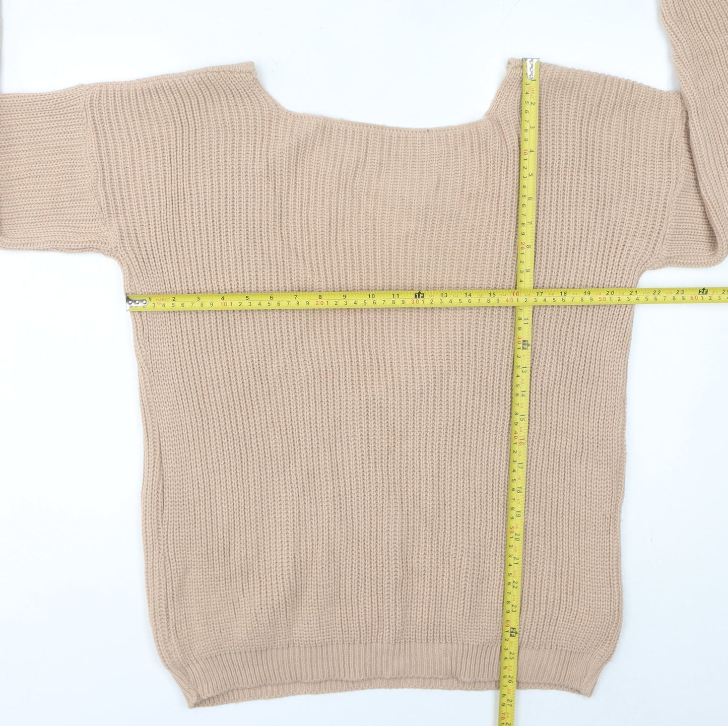 Boohoo Women’s Beige Tall V-Neck Chunky Knit Pullover Jumper M