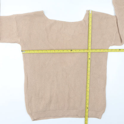 Boohoo Women’s Beige Tall V-Neck Chunky Knit Pullover Jumper M