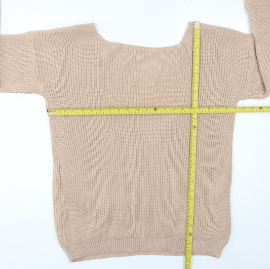 Boohoo Women’s Beige Tall V-Neck Chunky Knit Pullover Jumper M