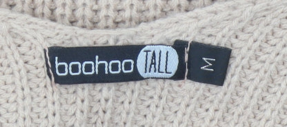 Boohoo Women’s Beige Tall V-Neck Chunky Knit Pullover Jumper M