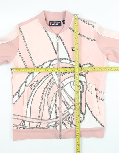 Fila Womens Pink Track Jacket Size 8 Graphic Print Full Zip