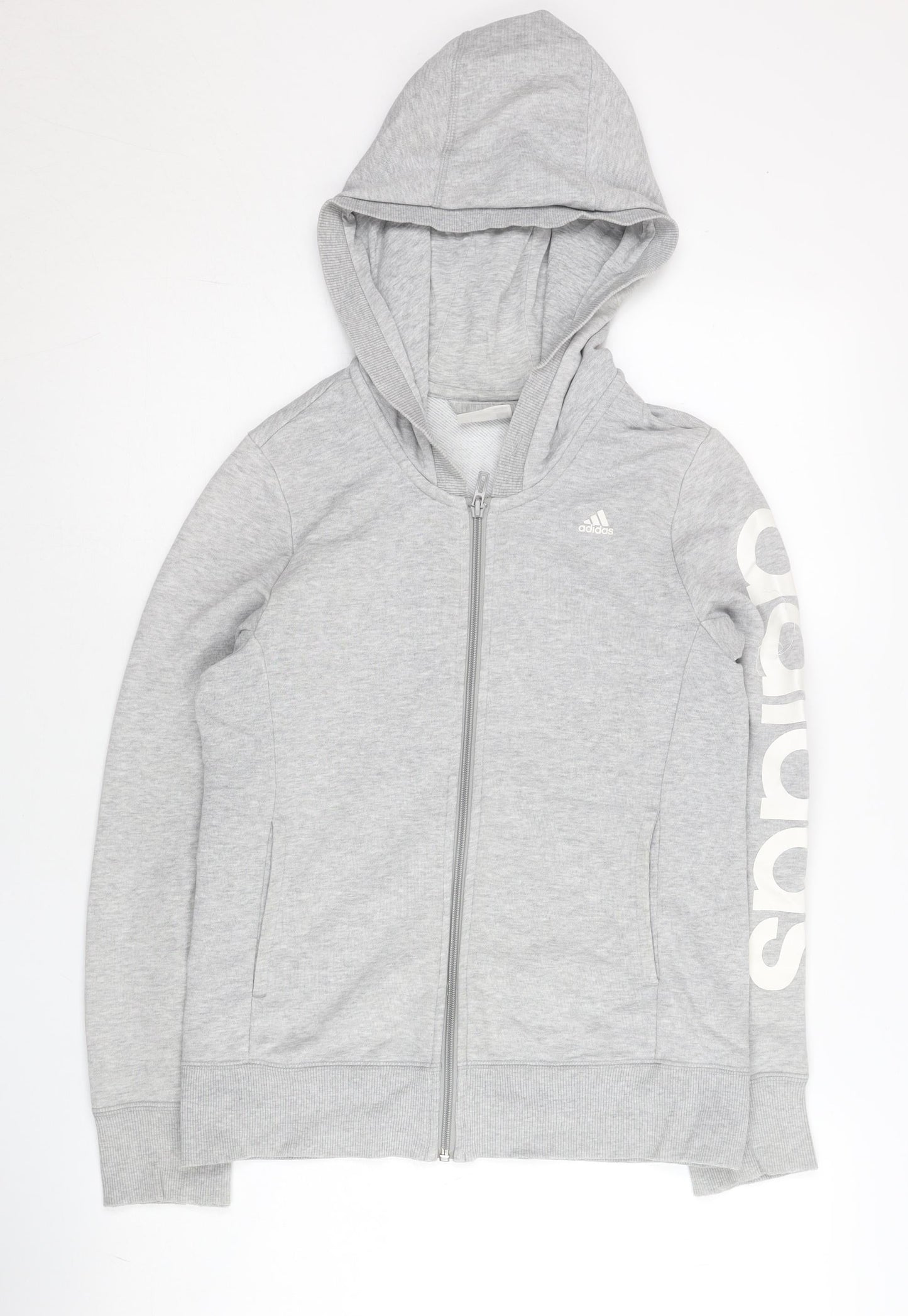Adidas Women’s Grey Full Zip Hoodie Sweatshirt M Cotton Blend