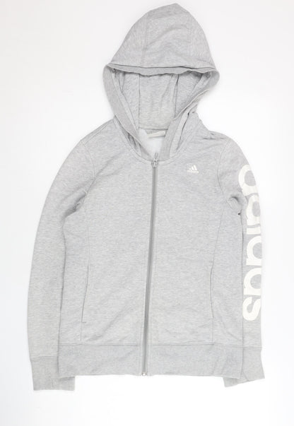 Adidas Women’s Grey Full Zip Hoodie Sweatshirt M Cotton Blend