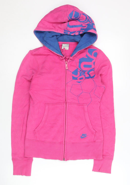 Nike Womens Pink Full Zip Hoodie Size S Regular Graphic Logo Sportswear