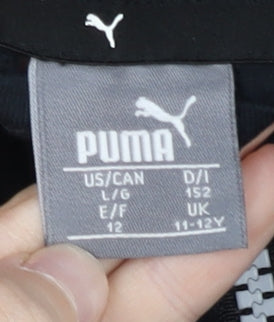 Puma Unisex Kids Black Full Zip Hoodie 11-12Y Cotton Blend Sportswear