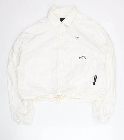 Converse Women’s White Cotton Cropped Jacket Size 12 Collared Casual