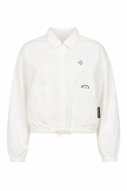 Converse Women’s White Cotton Cropped Jacket Size 12 Collared Casual