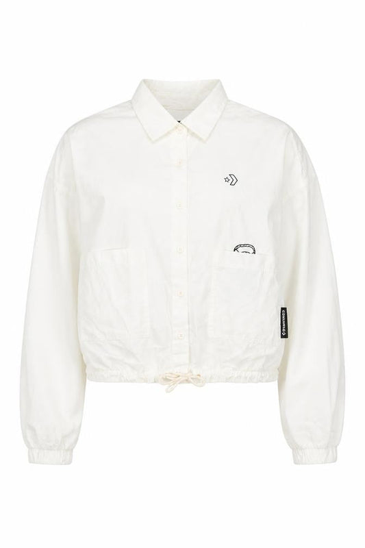 Converse Women’s White Cotton Cropped Jacket Size 12 Collared Casual