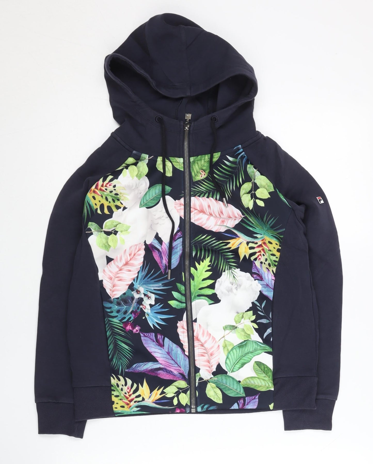 Fila White Line Womens Navy Floral Full Zip Hoodie Size 8