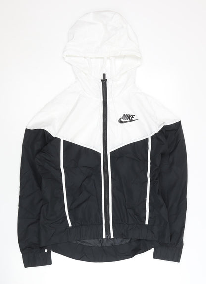 Nike Women’s Black White Windbreaker Jacket Size S Hooded Polyester