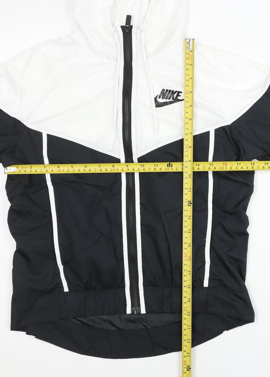 Nike Women’s Black White Windbreaker Jacket Size S Hooded Polyester