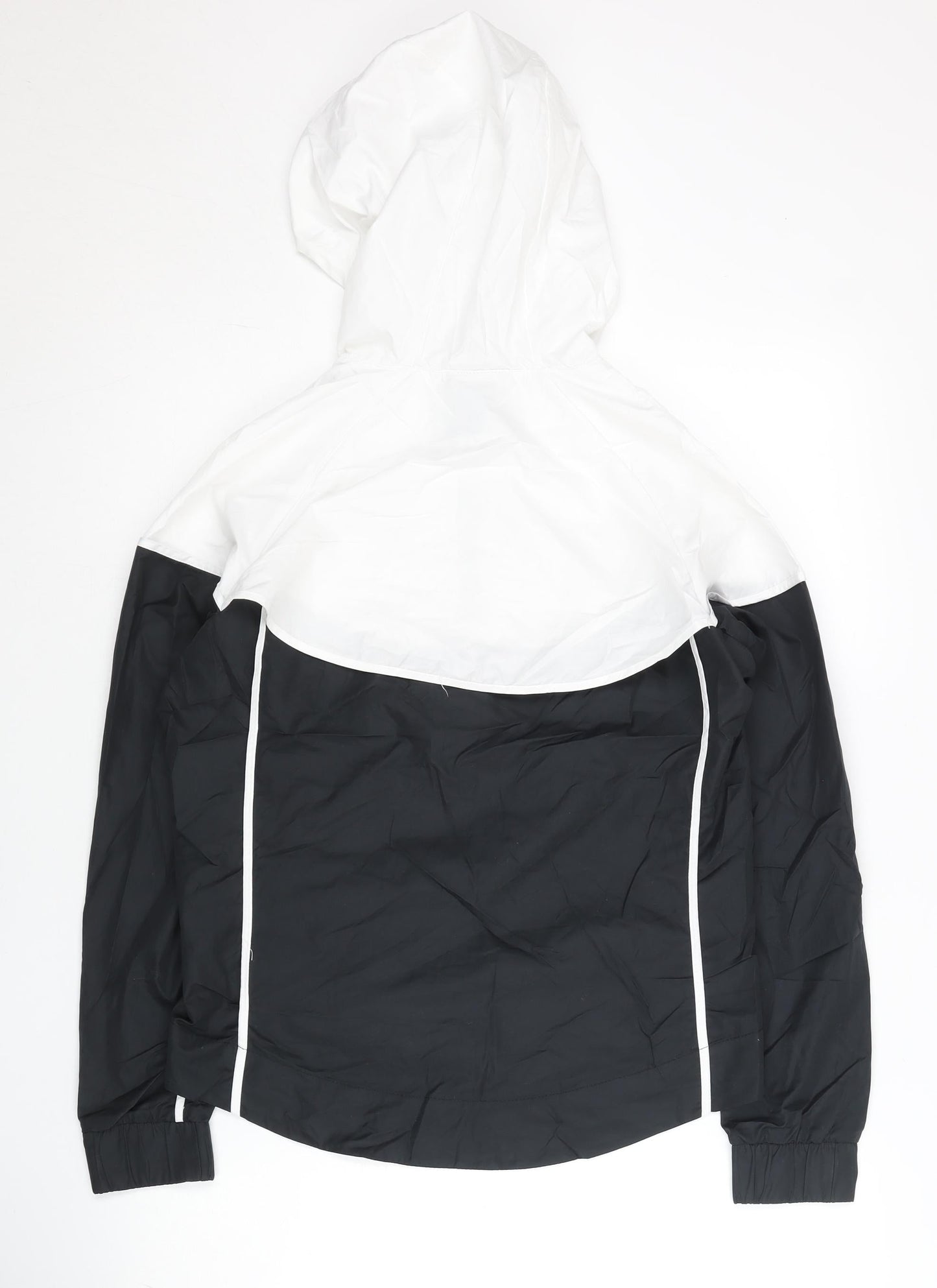 Nike Women’s Black White Windbreaker Jacket Size S Hooded Polyester
