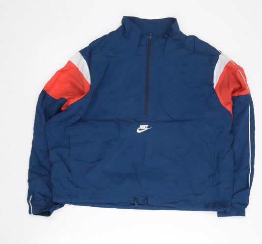 Nike Women’s Blue Track Jacket L Colourblock 1/2 Zip Lightweight